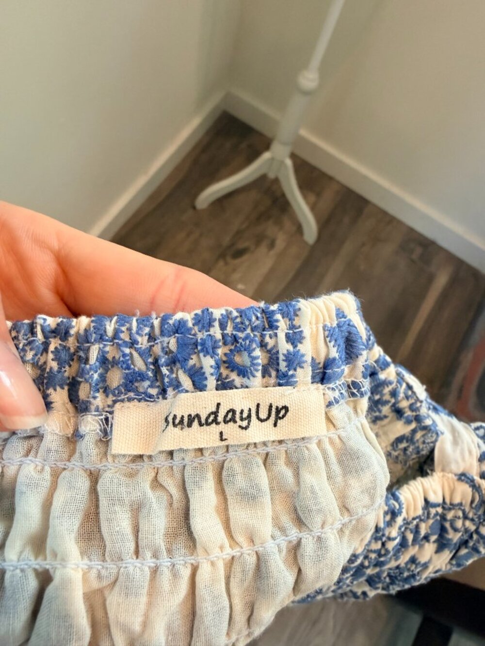Sundayup Boho Embroidered Blue and White Maxi Dress Size L - Picture 8 of 9